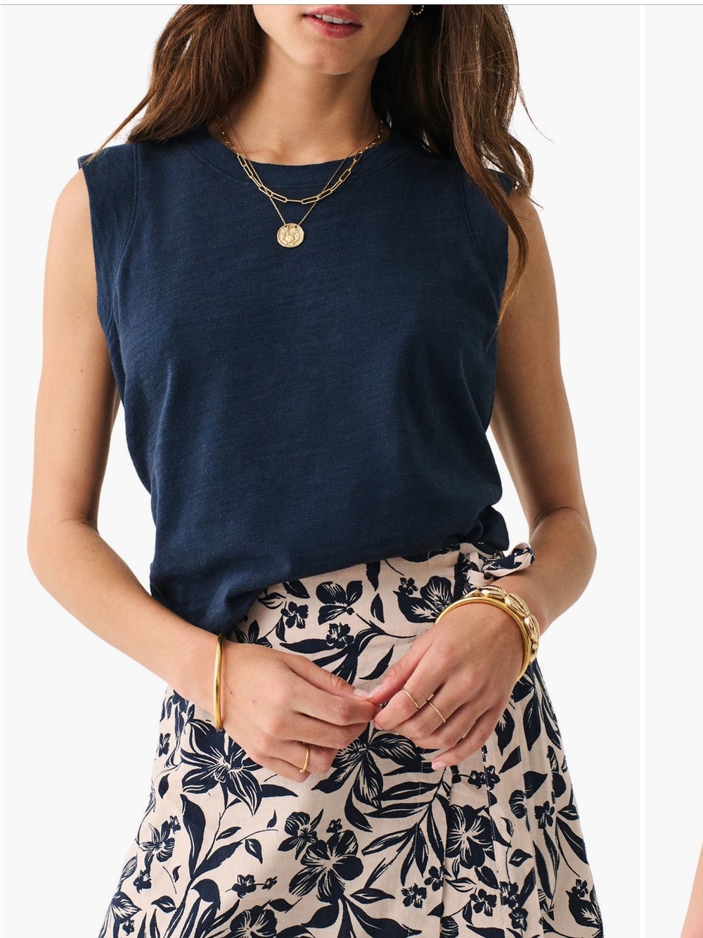New With Tags Faherty Navy Sunwashed Slub Muscle Tank Sz M